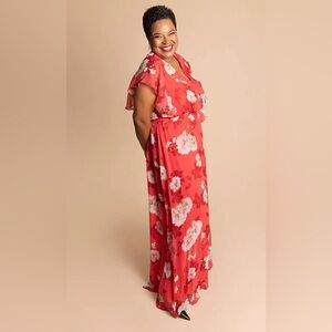 Adrianna Papell Red and White Maxi Dress